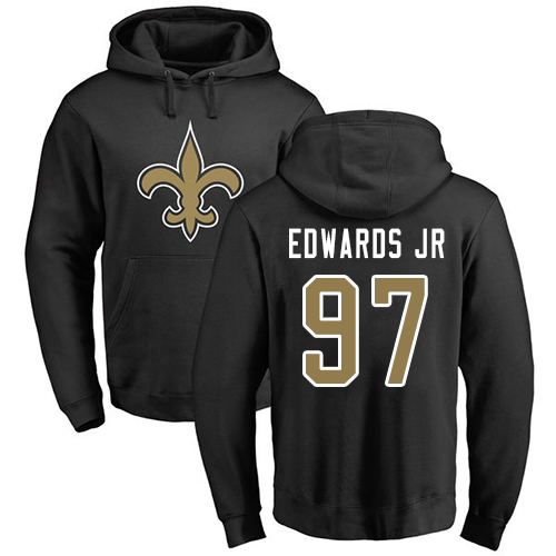 Men New Orleans Saints Black Mario Edwards Jr Name and Number Logo NFL Football #97 Pullover Hoodie Sweatshirts->new orleans saints->NFL Jersey